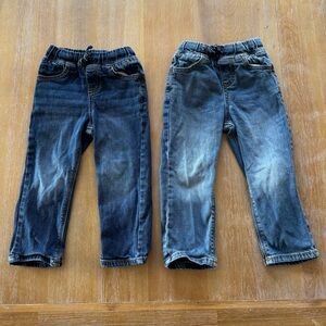Toddler Boy - Size 2T - x2 Dark and Light Blue Elastic Waist Blue Jeans